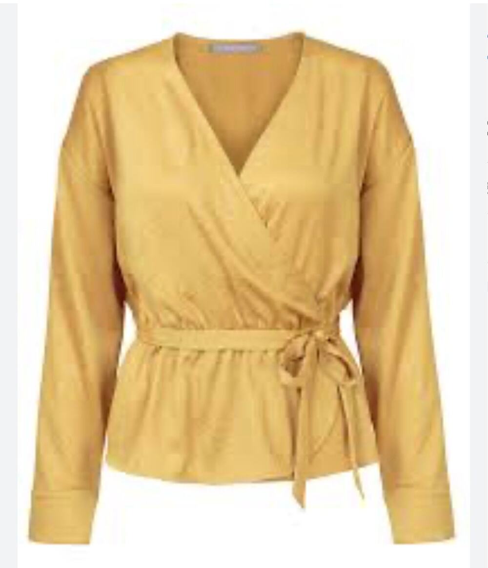 Oliver Bonas wrap blouse top gold yellow sparkly top Sz. 6